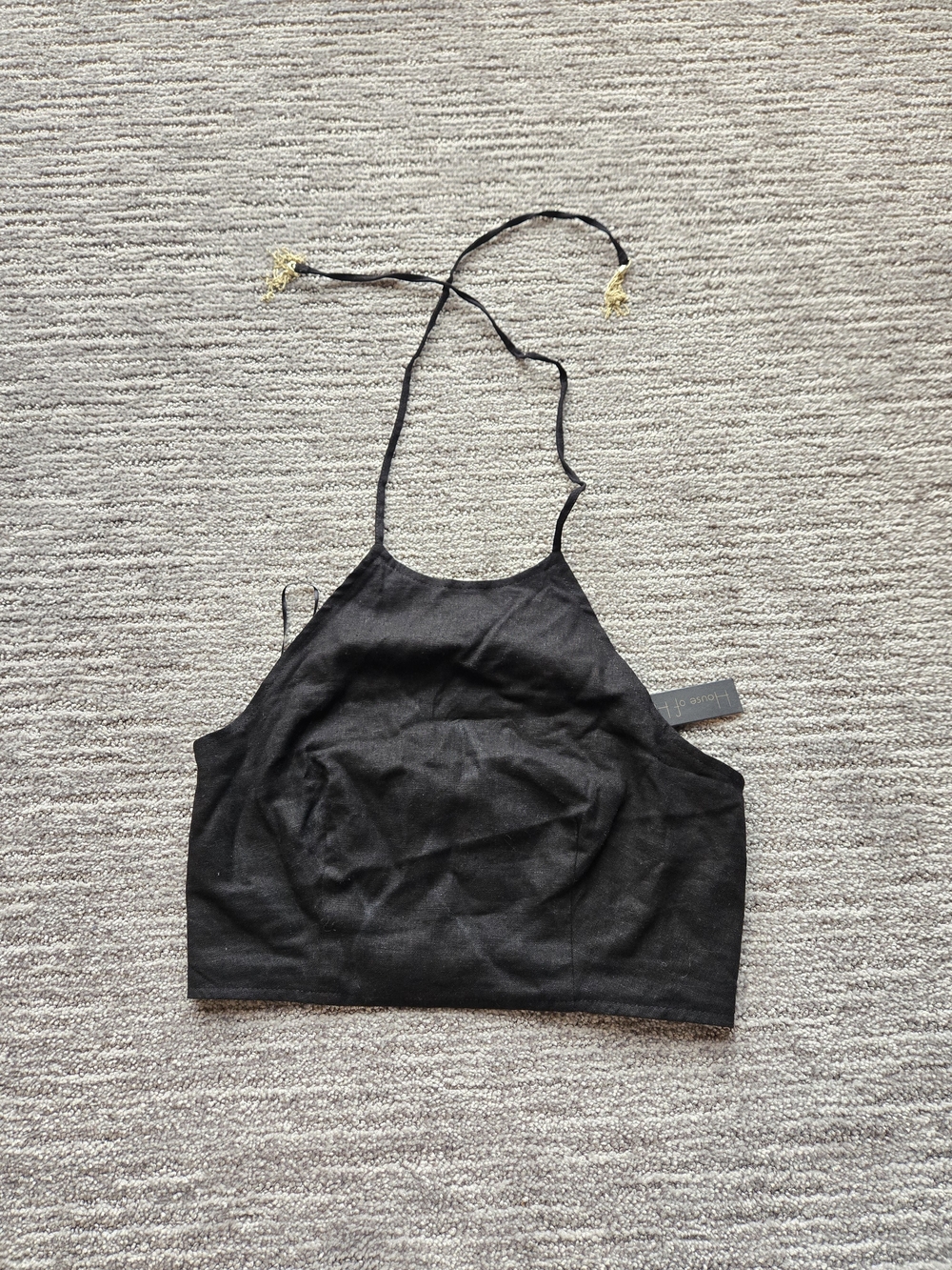 Black Halter-Neck Crop Top with Gold Tassel Ends House Of Harlow NWT size 4